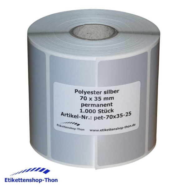 Polyesteretiketten - 70 x 35 mm - 1000 Stück - silber - Hülse 25 mm